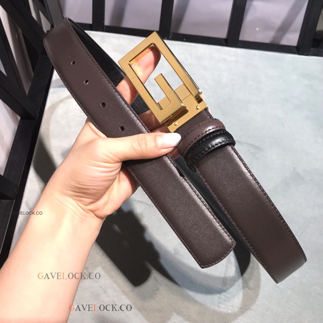 Gucci Belt Black & Brown Napa Upgraded Leather Gold Buckle